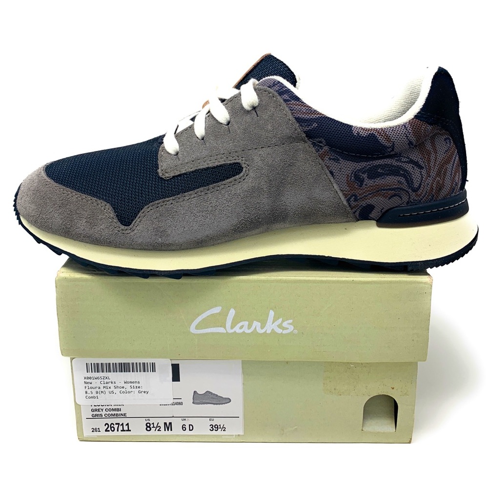 8.5 Clarks womens Floura Mix Shoe Grey Combi NEW